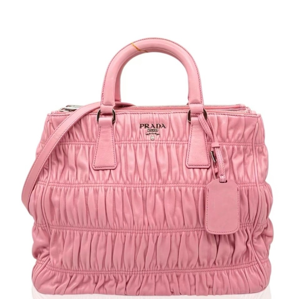 Prada Pink Calfskin Gaufre Leather 2-way Satchel/Tote Bag, Pink, excellent cond.